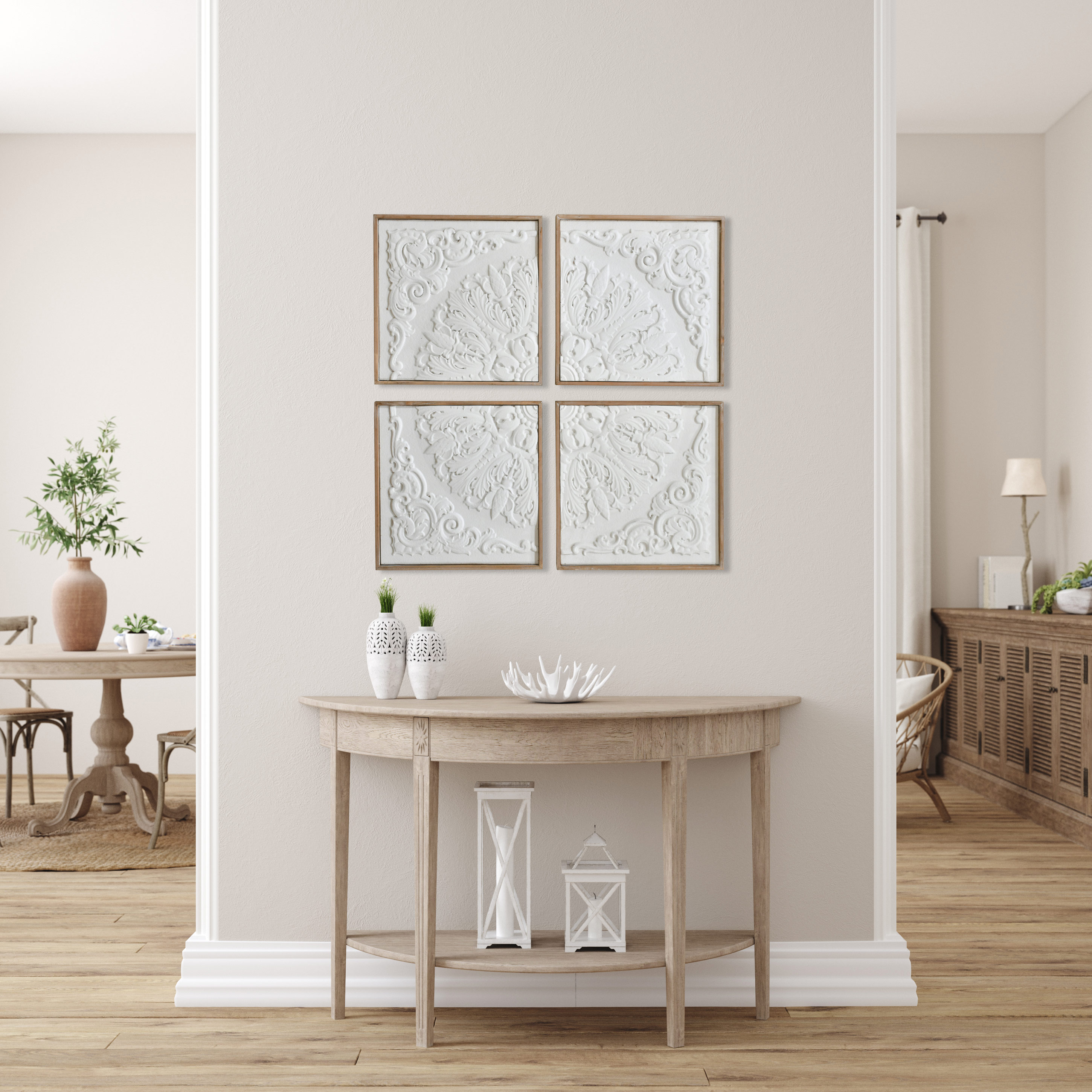 Set of 4 White Wall Panel Decor